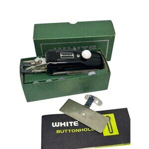 VTG White Sewing Machine Buttonhole Attachment Set Templates Foot Box Accessory